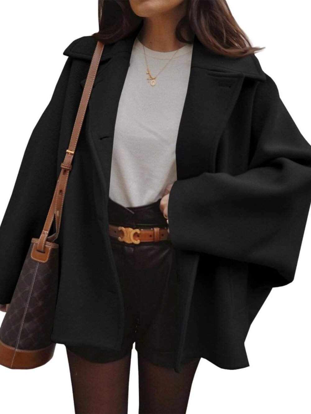 Chic Women's Oversized Peacoat with Notch Lapel, Single Breasted, Stylish